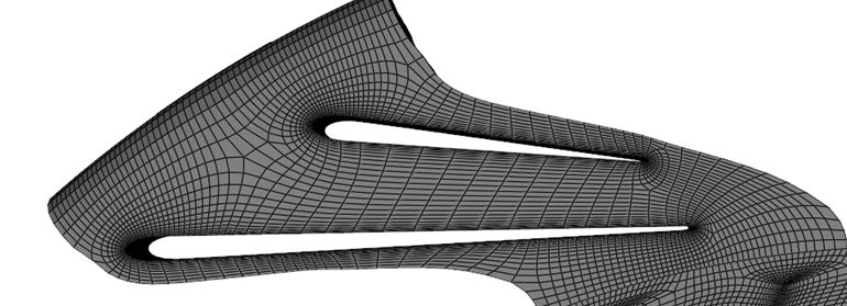 Impeller mesh at 95% meridional distance through impeller